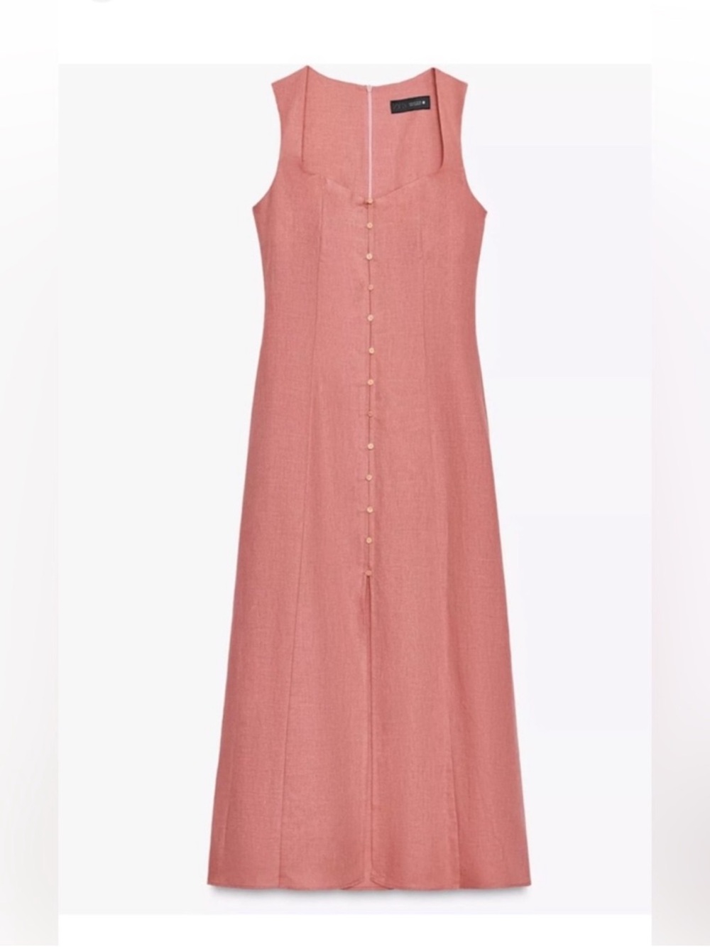 Zara Linen Blend Button Front Midi Dress Pink Sleeveless Slit NWT S Old Money - Picture 3 of 11